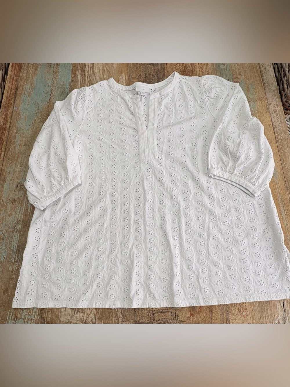 J. Jill White Eyelet Split-Neck Blouse